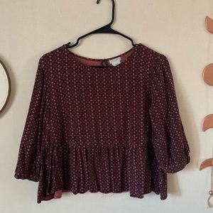 Cropped Peplum 3/4 Sleeve top